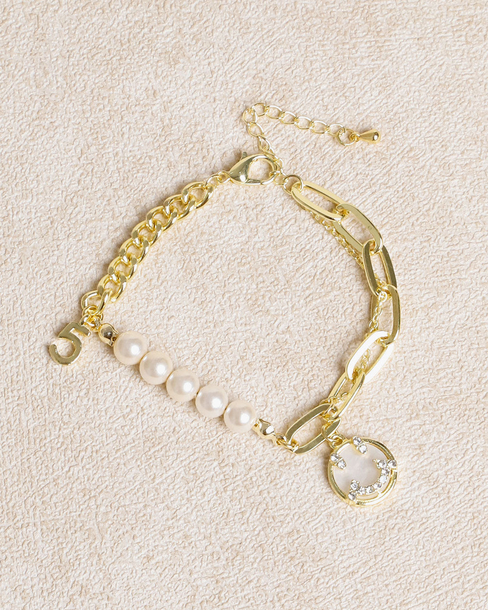 Gold Alloy Pearl Bracelet | Rihoas