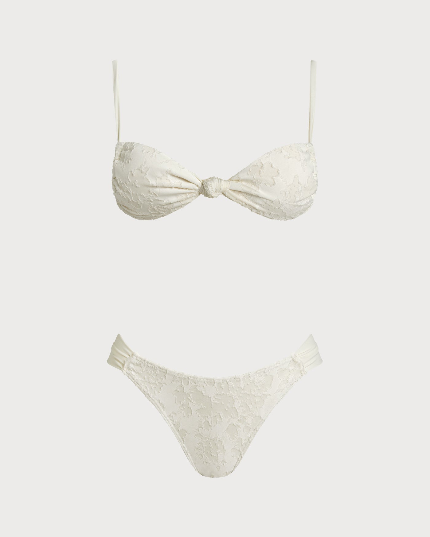 White Textured Drawstring Triangle Bikini Set | Rihoas