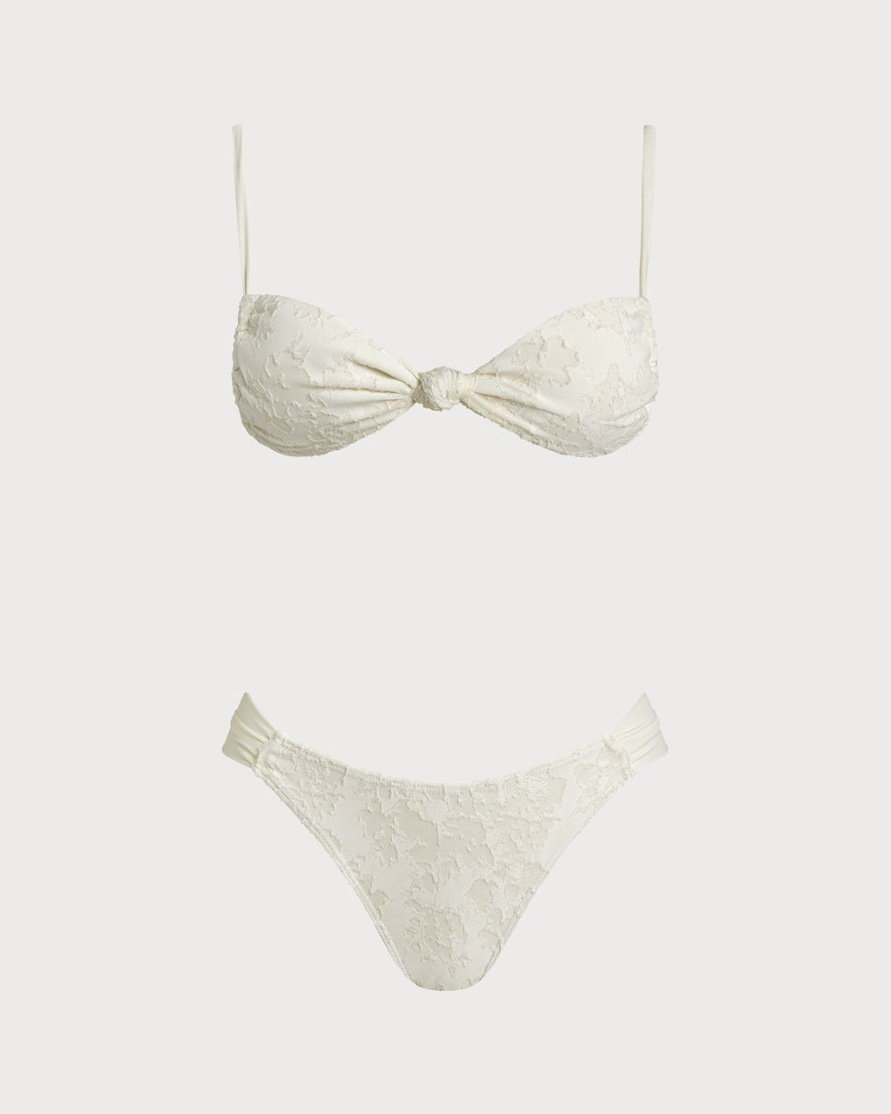 White Textured Drawstring Triangle Bikini Set | Rihoas