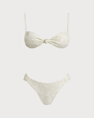 White Textured Drawstring Triangle Bikini Set | Rihoas