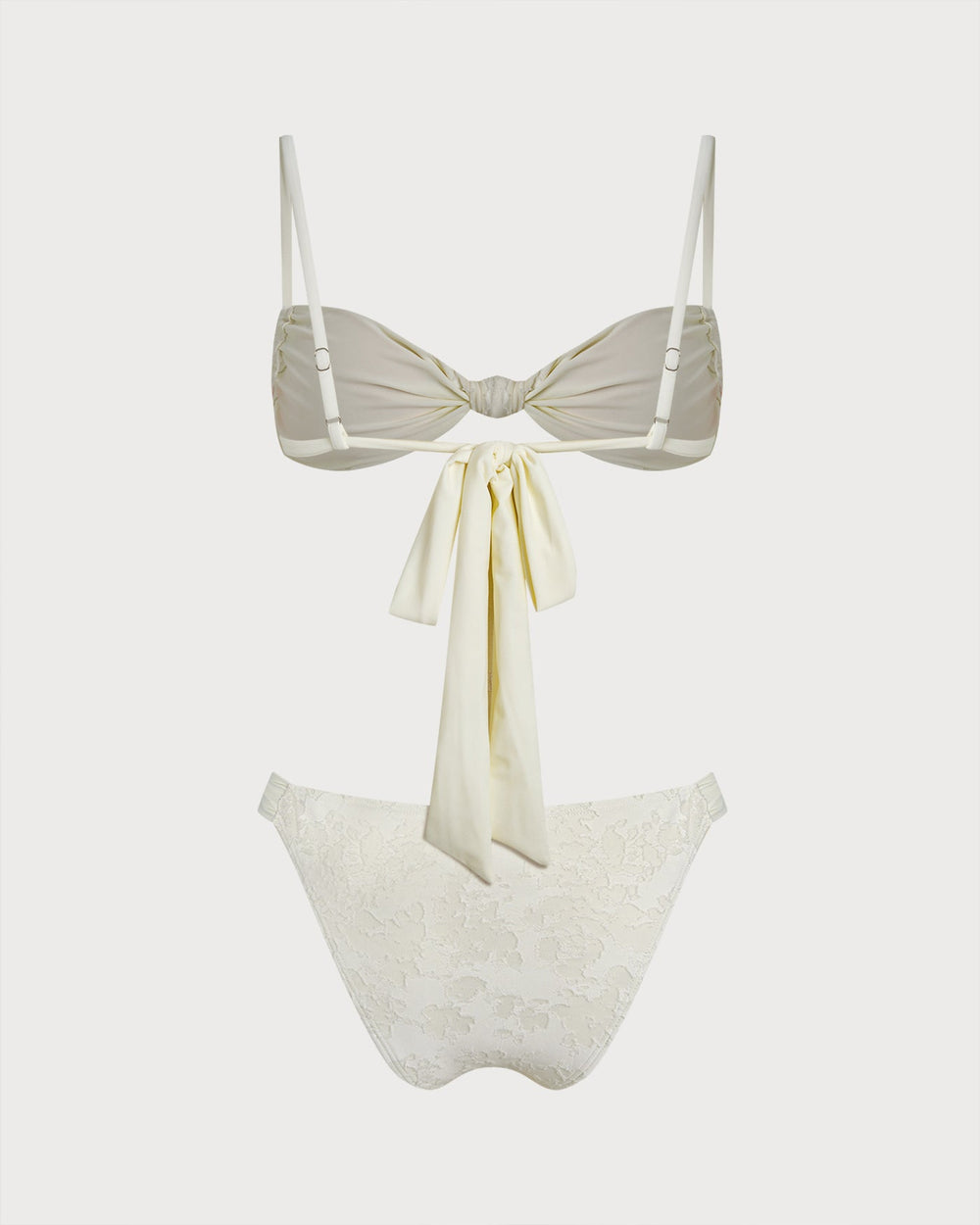 White Textured Drawstring Triangle Bikini Set | Rihoas