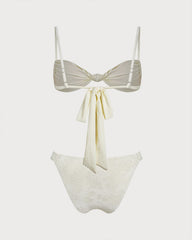 White Textured Drawstring Triangle Bikini Set | Rihoas