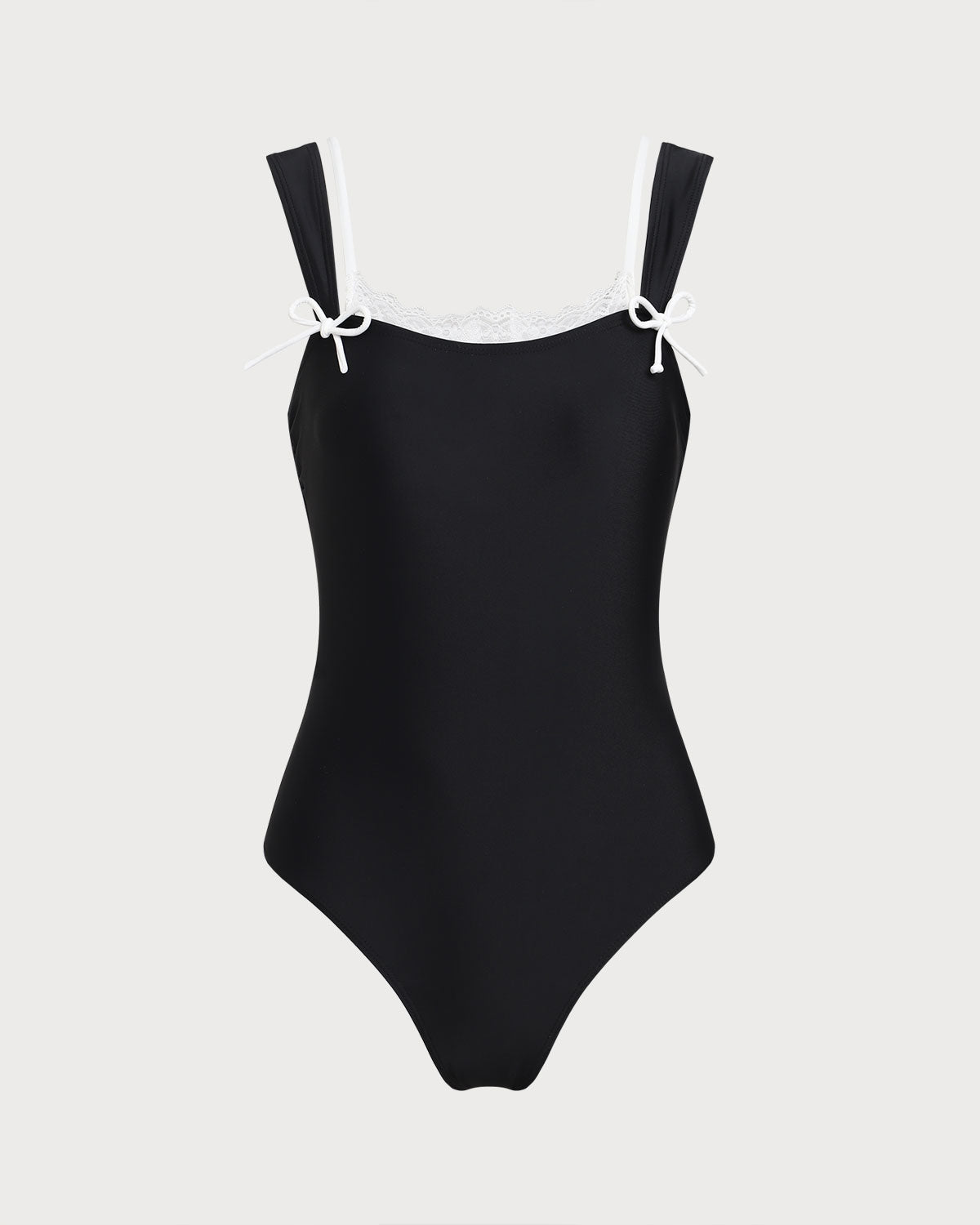 Black Contrast Lace One Piece Swimwear | Rihoas