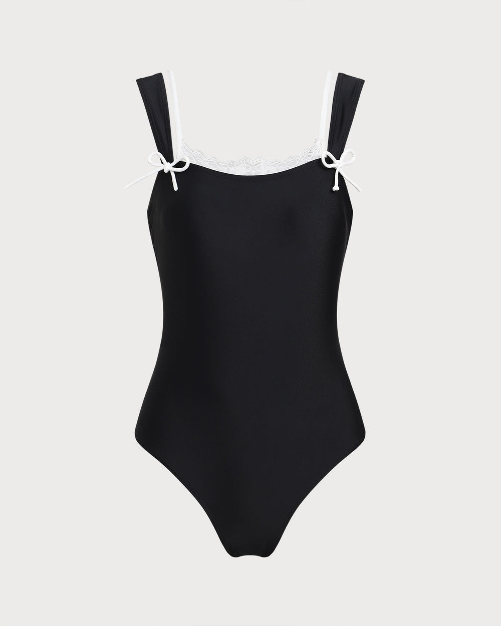 Black Contrast Lace One Piece Swimwear | Rihoas
