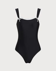 Black Contrast Lace One Piece Swimwear | Rihoas