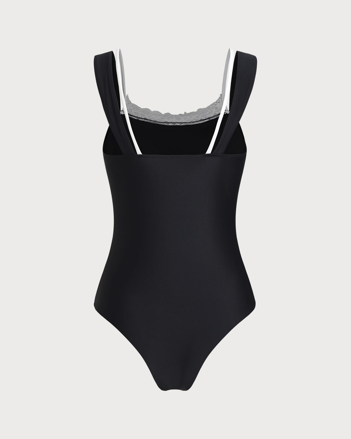 Black Contrast Lace One Piece Swimwear | Rihoas