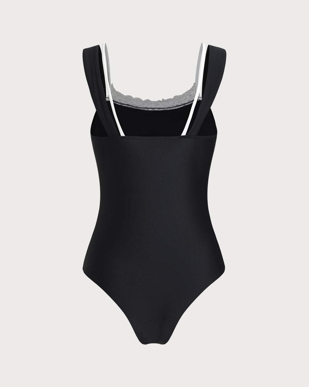 Black Contrast Lace One Piece Swimwear | Rihoas