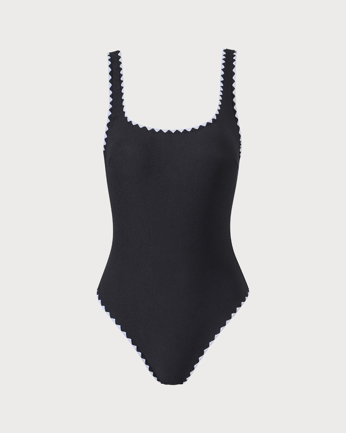 Black Contrast Ribbed One Piece Swimwear | Rihoas