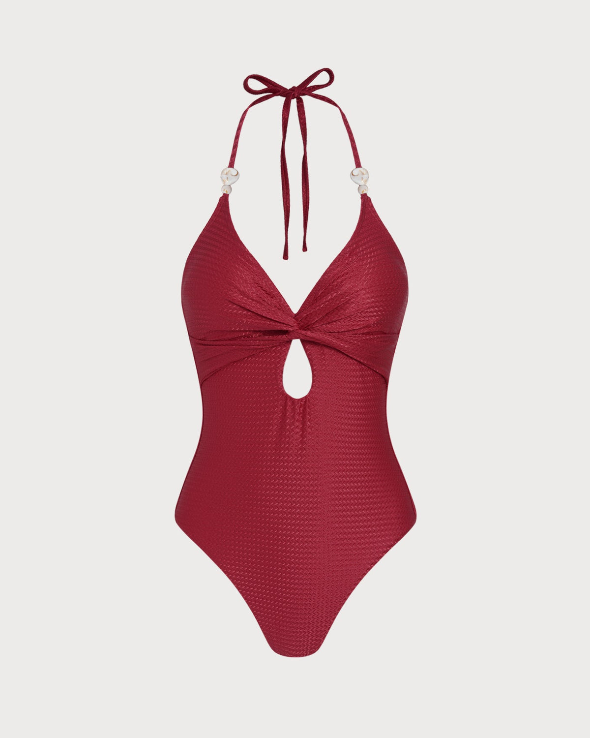 Red Halter Bralette One Piece Swimwear | Rihoas