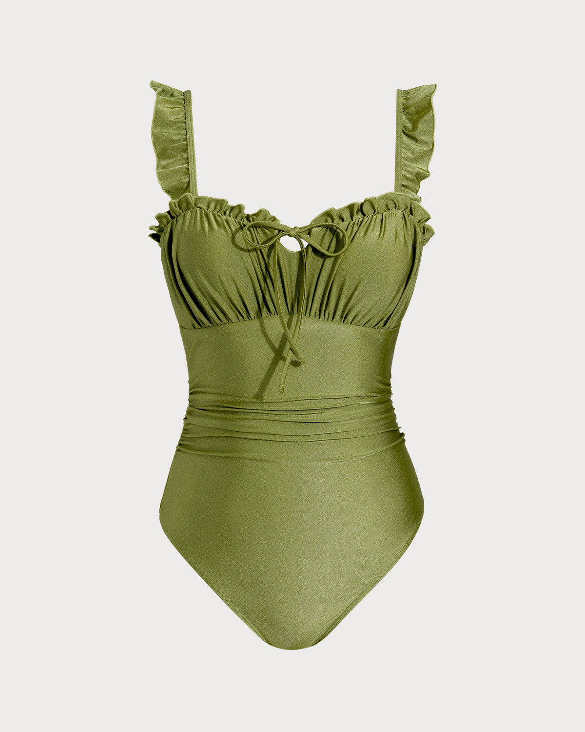 Green Ruched Bralette One Piece Swimwear | Rihoas