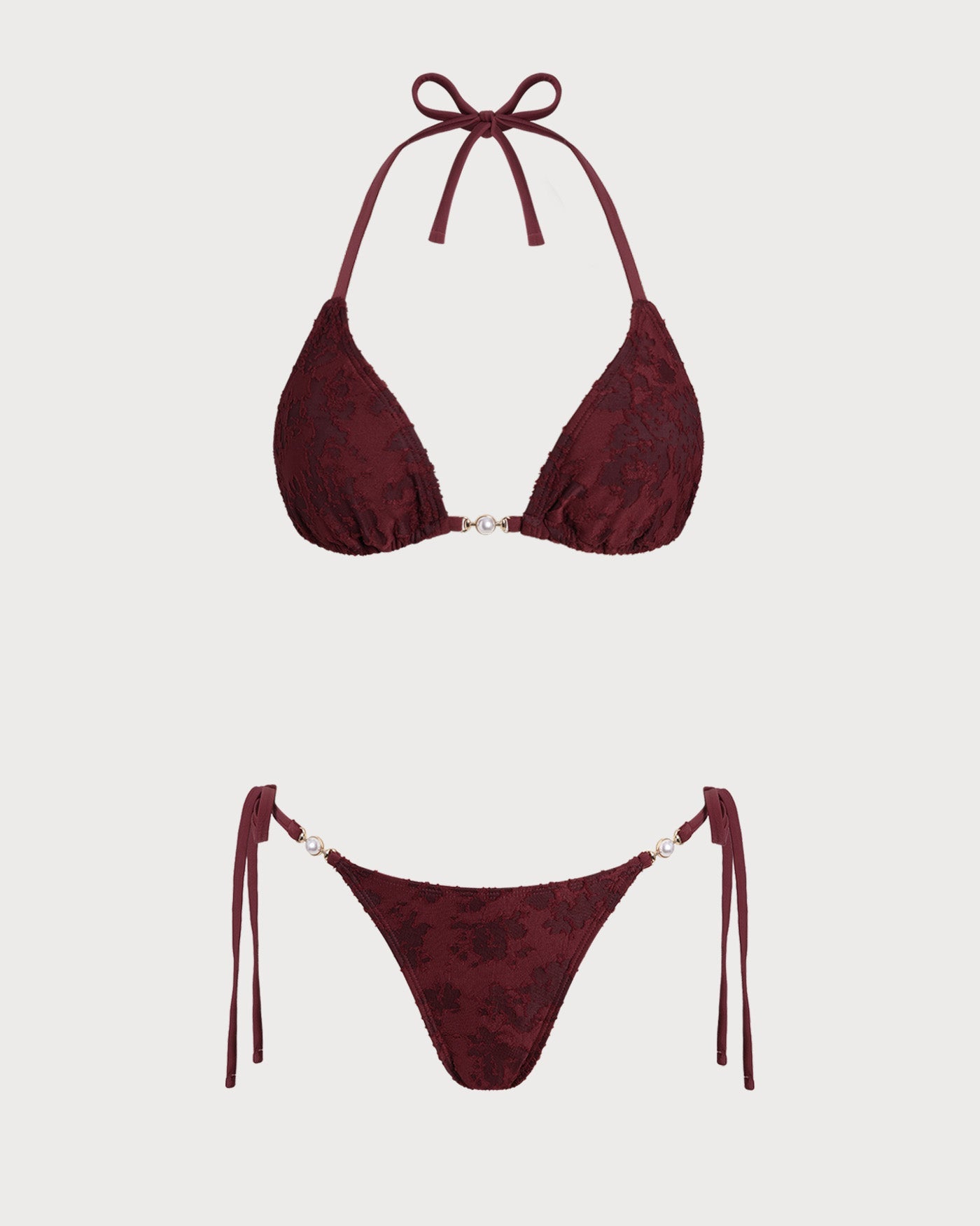 Red Halter Textured Bikini Set | Rihoas
