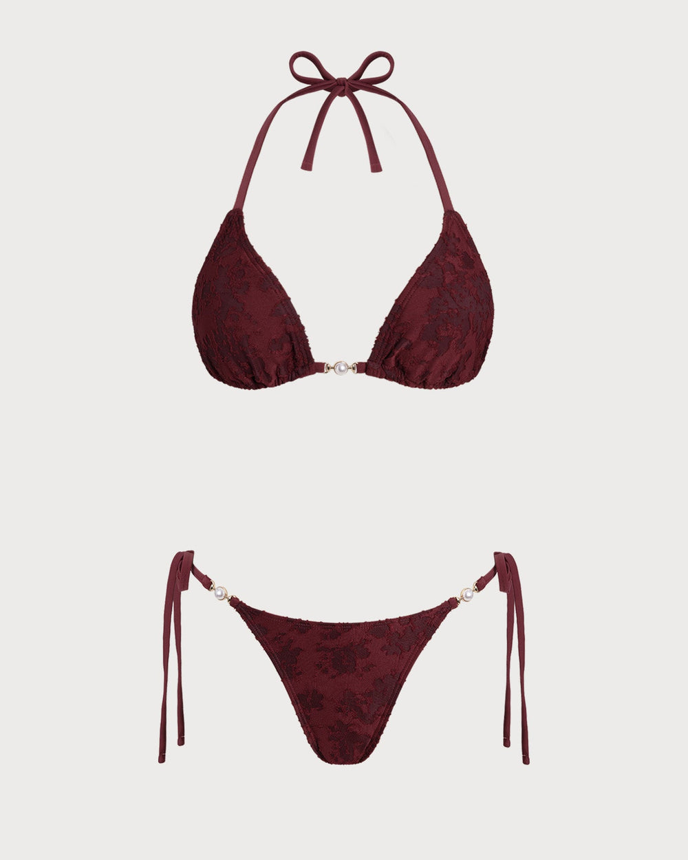 Red Halter Textured Bikini Set | Rihoas