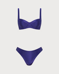 Navy Sweetheart Neck Underwire Bikini Sets | Rihoas