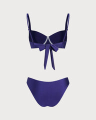 Navy Sweetheart Neck Underwire Bikini Sets | Rihoas