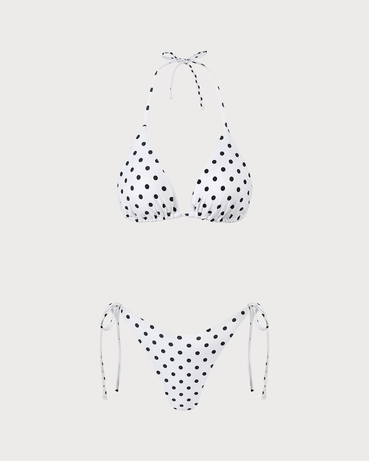 White Halter Polka Dot Triangle Bikini Set | Rihoas