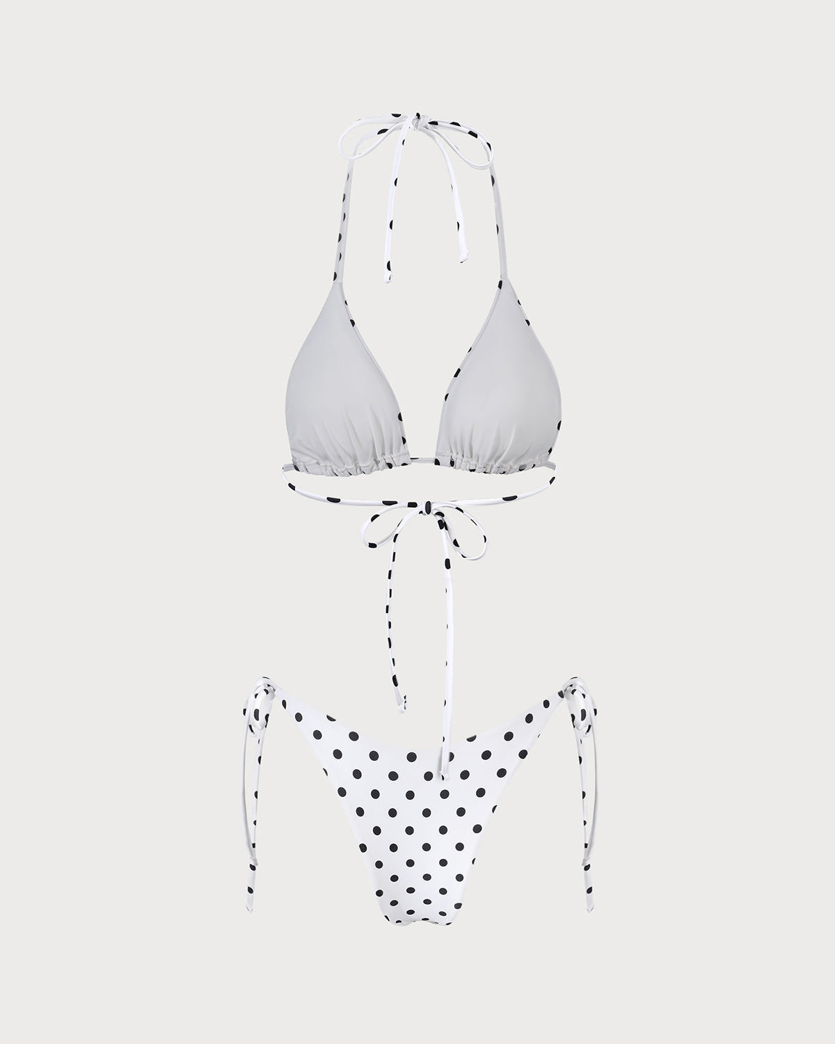 White Halter Polka Dot Triangle Bikini Set | Rihoas