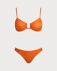 Orange Jacquard Bralette Bikini Set | Rihoas