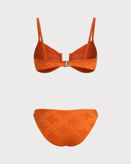 Orange Jacquard Bralette Bikini Set | Rihoas