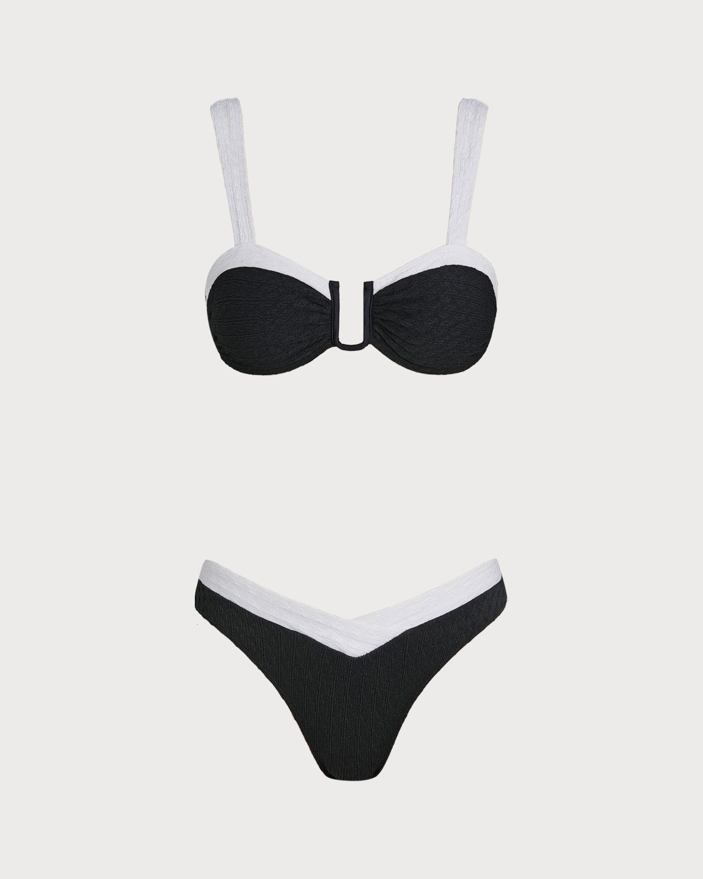 Black Contrast U Neck Triangle Bikini Set | Rihoas