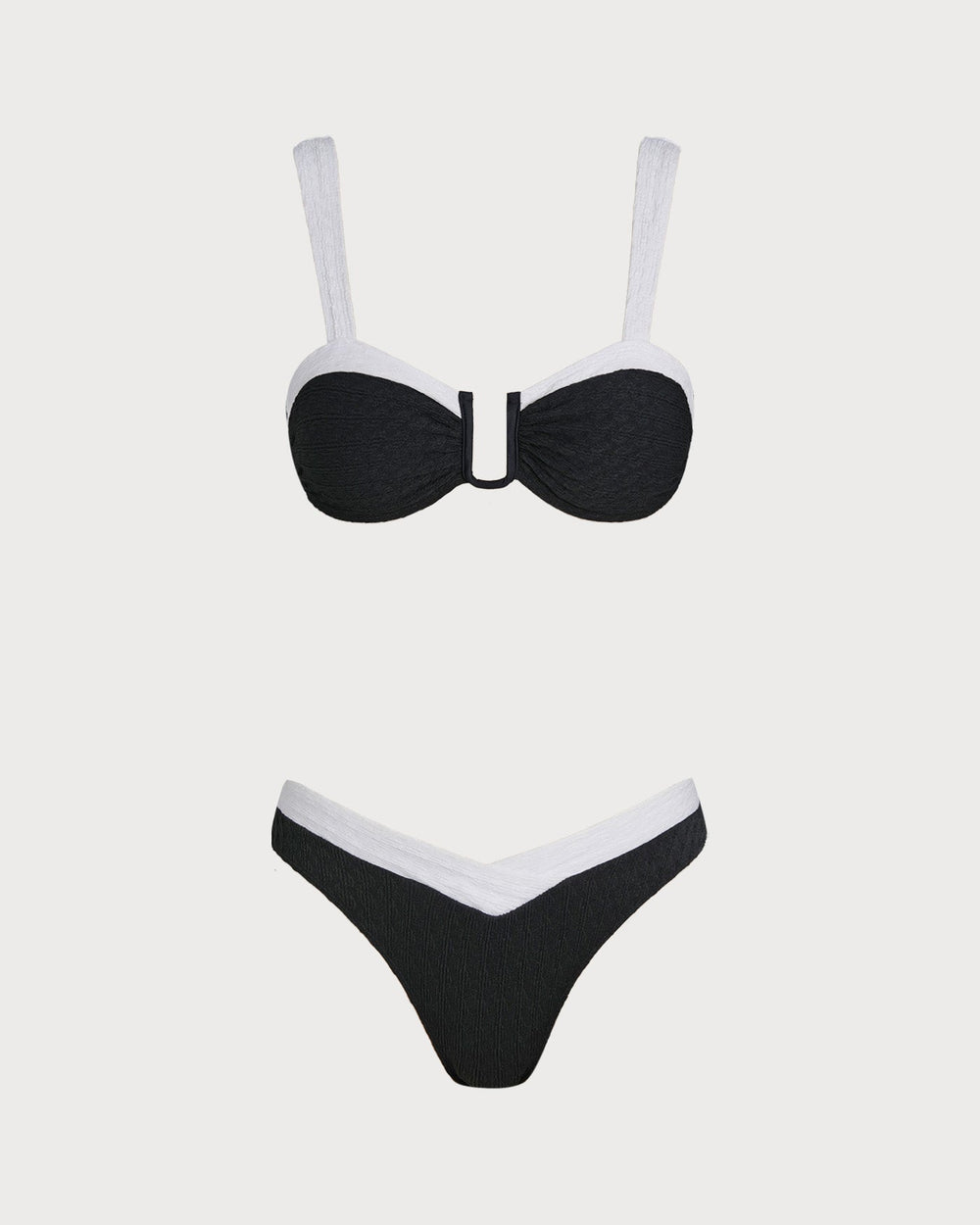 Black Contrast U Neck Triangle Bikini Set | Rihoas