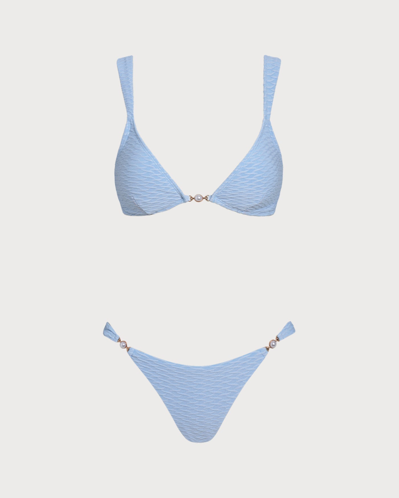 Blue Textured Triangle Bikini Set | Rihoas