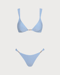 Blue Textured Triangle Bikini Set | Rihoas