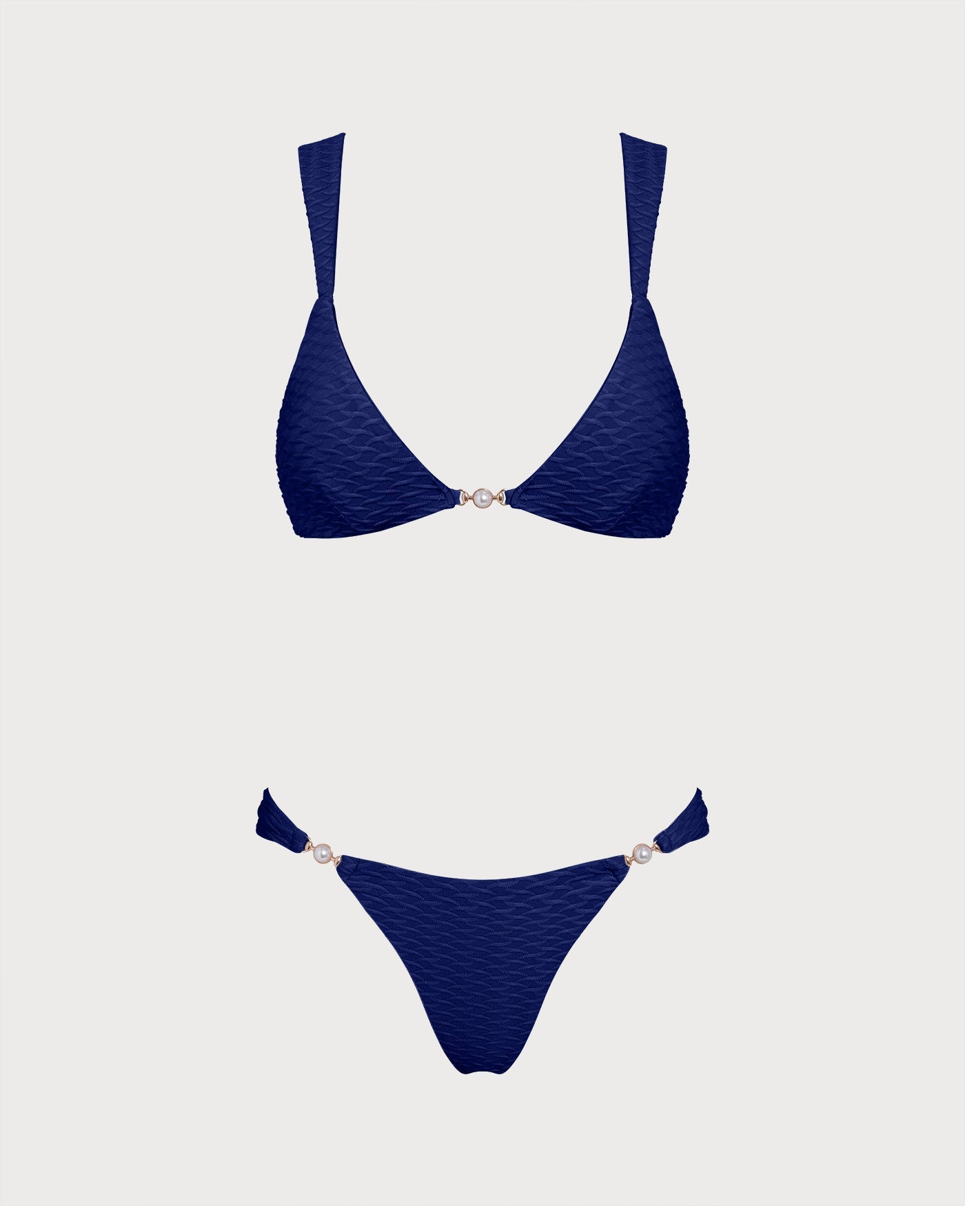 Blue Textured Triangle Bikini Set | Rihoas