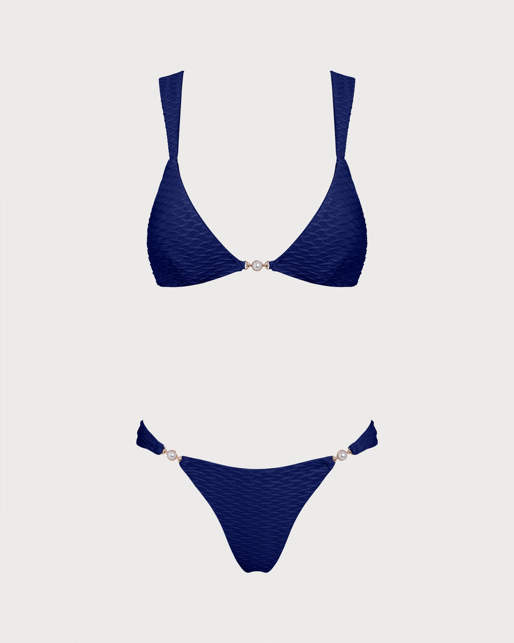 Blue Textured Triangle Bikini Set | Rihoas