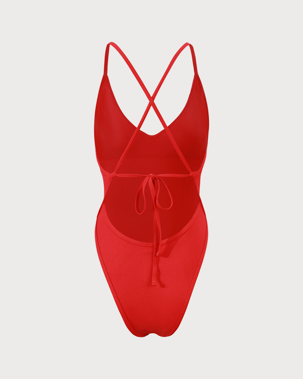 Red Ribbed Cross Back One Piece Swimwear | Rihoas