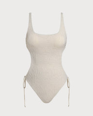 White Textured Bralette One Piece Swimwear | Rihoas