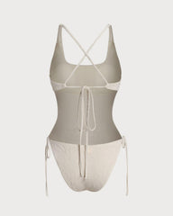 White Textured Bralette One Piece Swimwear | Rihoas