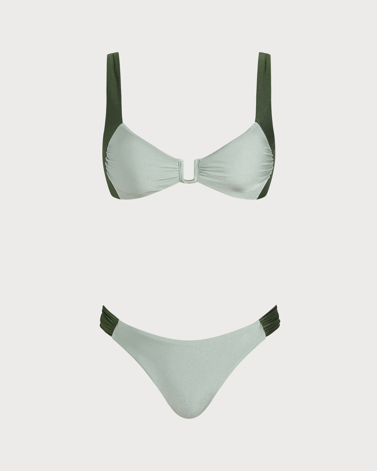 Green  Contrasting Bralette Bikini Sets | Rihoas