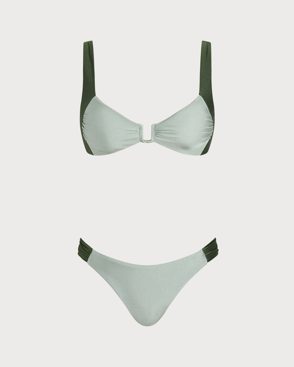 Green  Contrasting Bralette Bikini Sets | Rihoas