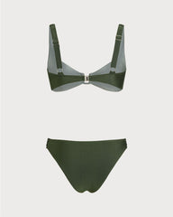 Green  Contrasting Bralette Bikini Sets | Rihoas