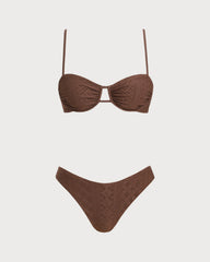 Brown Textured Underwire Bikini Set | Rihoas