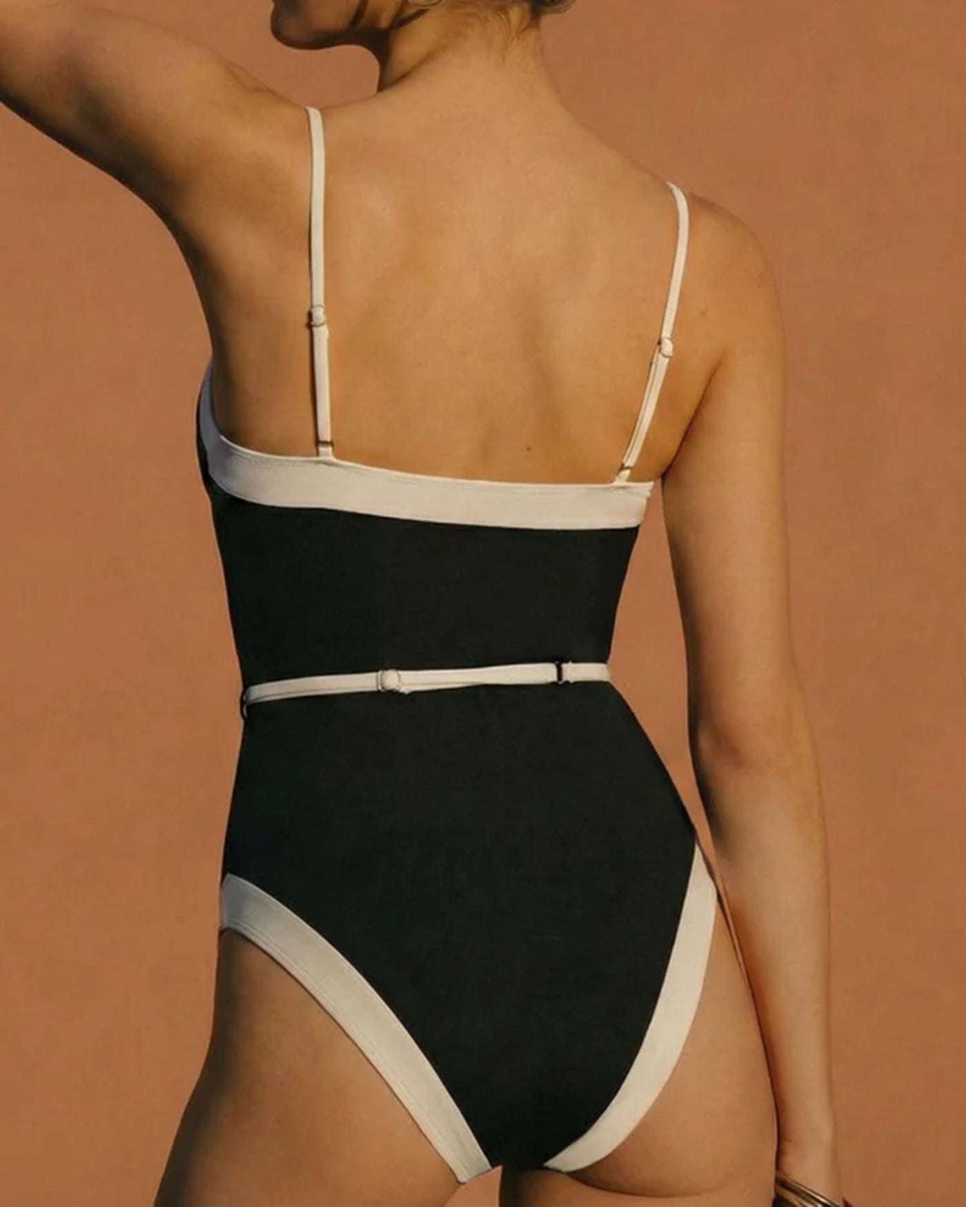 Black Contrasting V Neck One Piece Swimwear | Rihoas