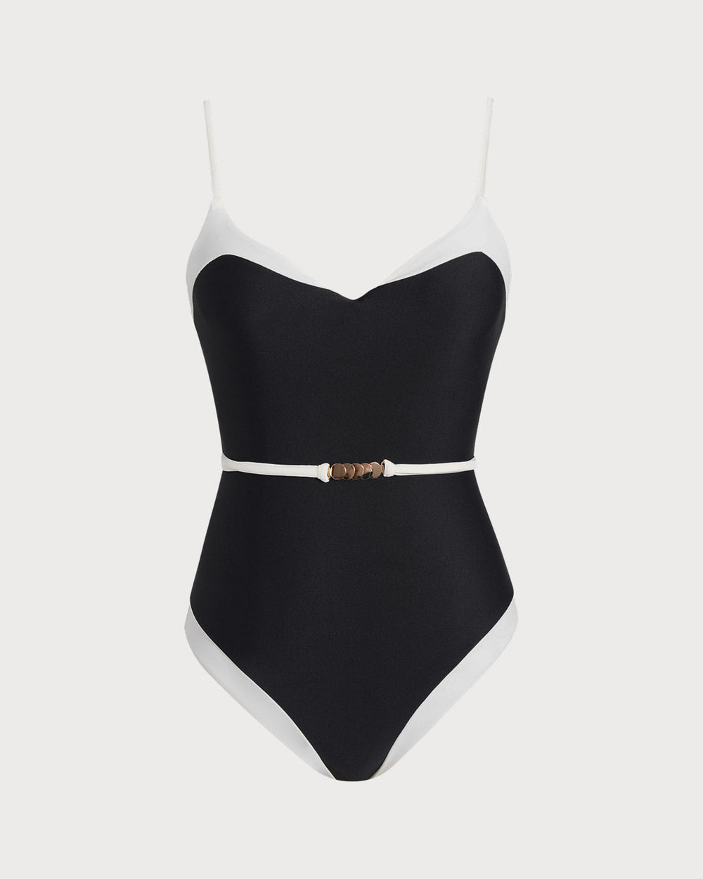 Black Contrasting V Neck One Piece Swimwear | Rihoas