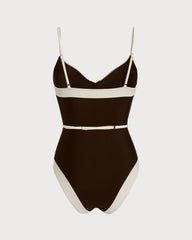 Brown V Neck Bralette One Piece | Rihoas