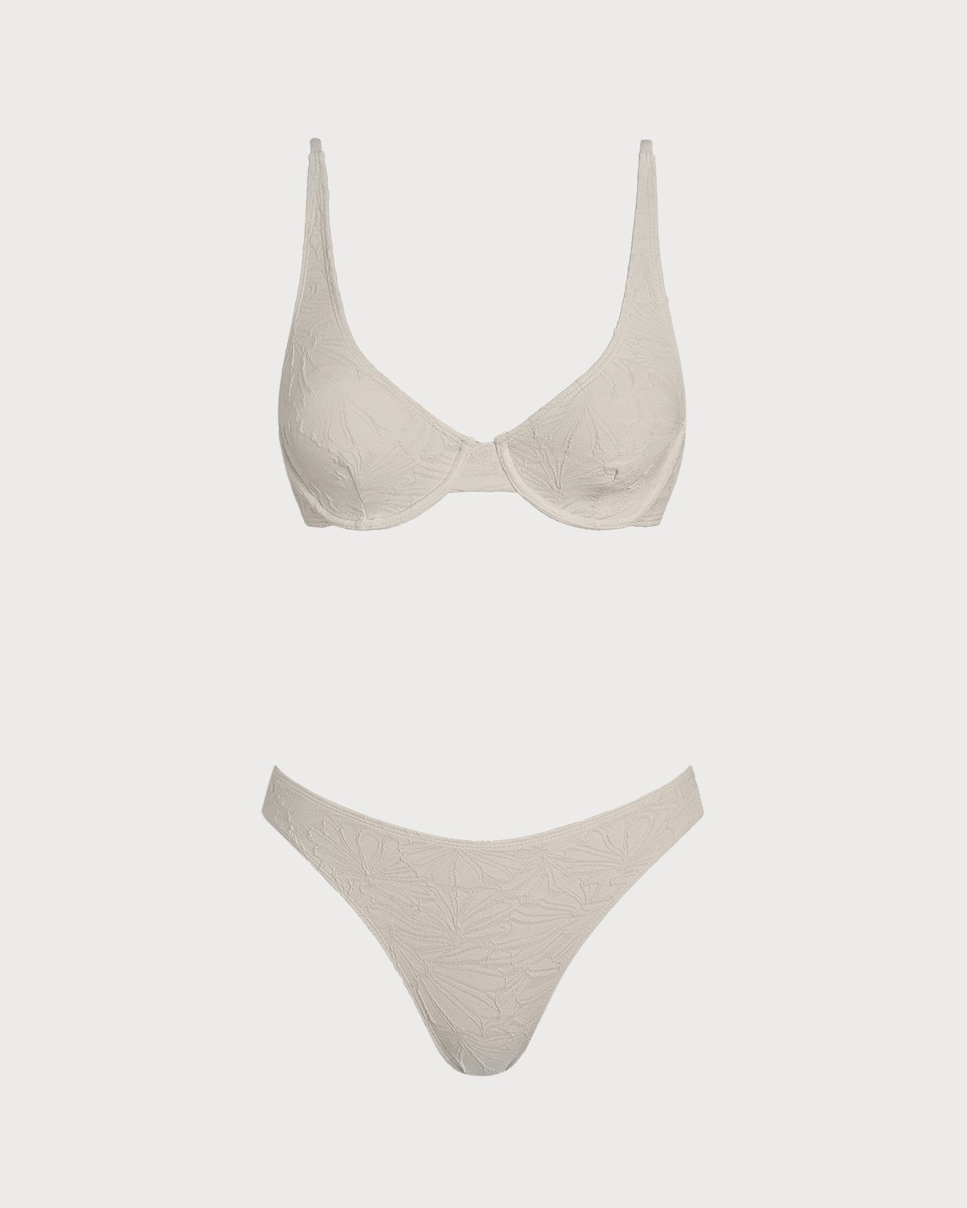 Beige Jacquard Underwire Bikini Set | Rihoas