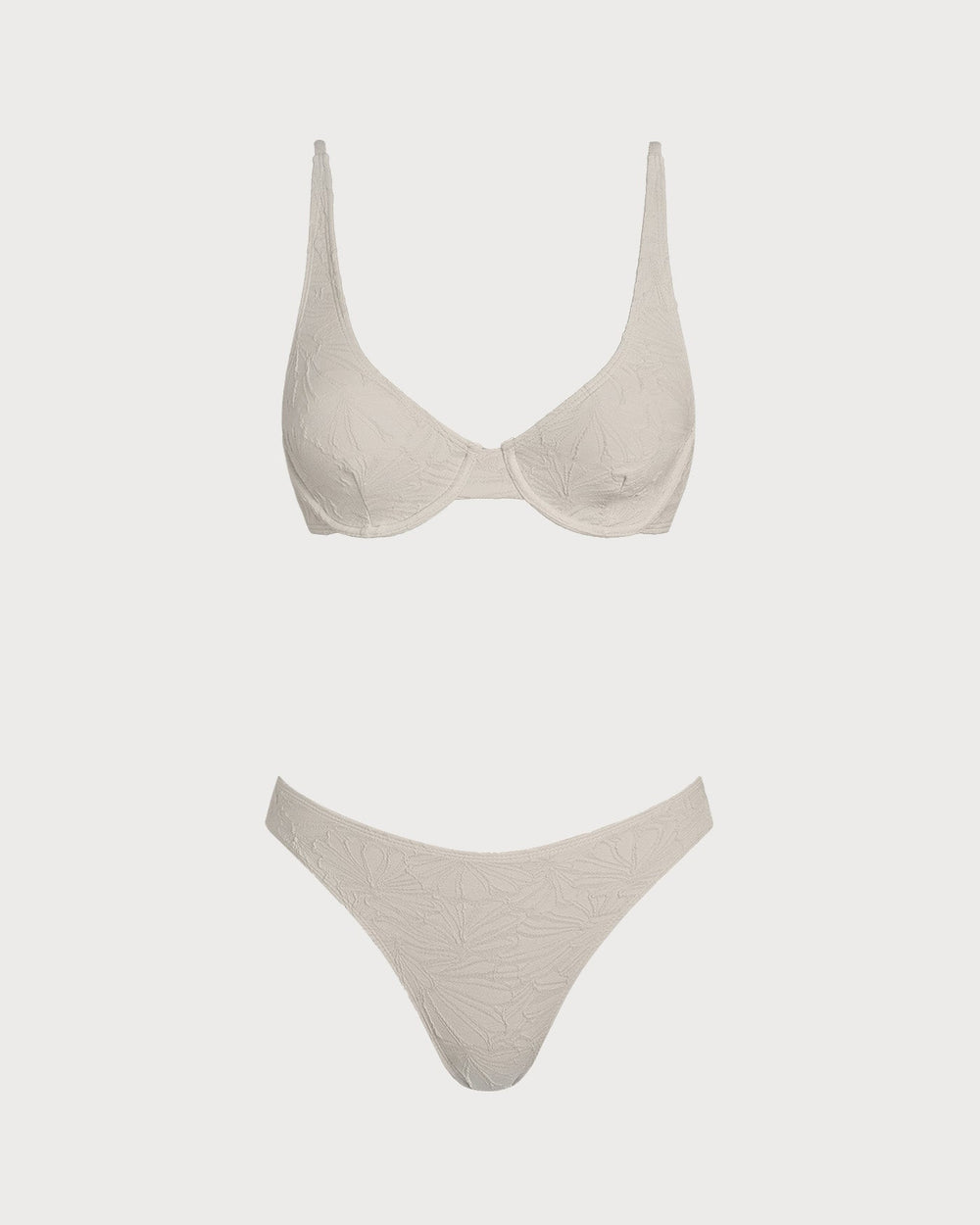 Beige Jacquard Underwire Bikini Set | Rihoas