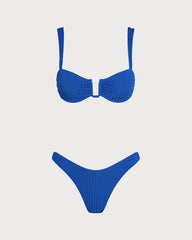 Blue Textured Triangle Bikini Set | Rihoas