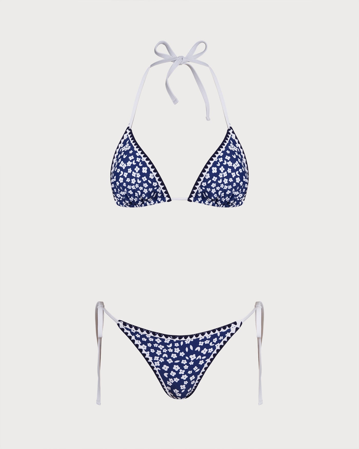 Blue Halter Floral Triangle Bikini Set | Rihoas