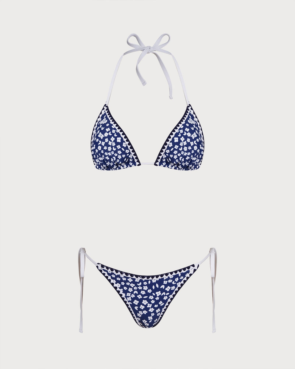 Blue Halter Floral Triangle Bikini Set | Rihoas