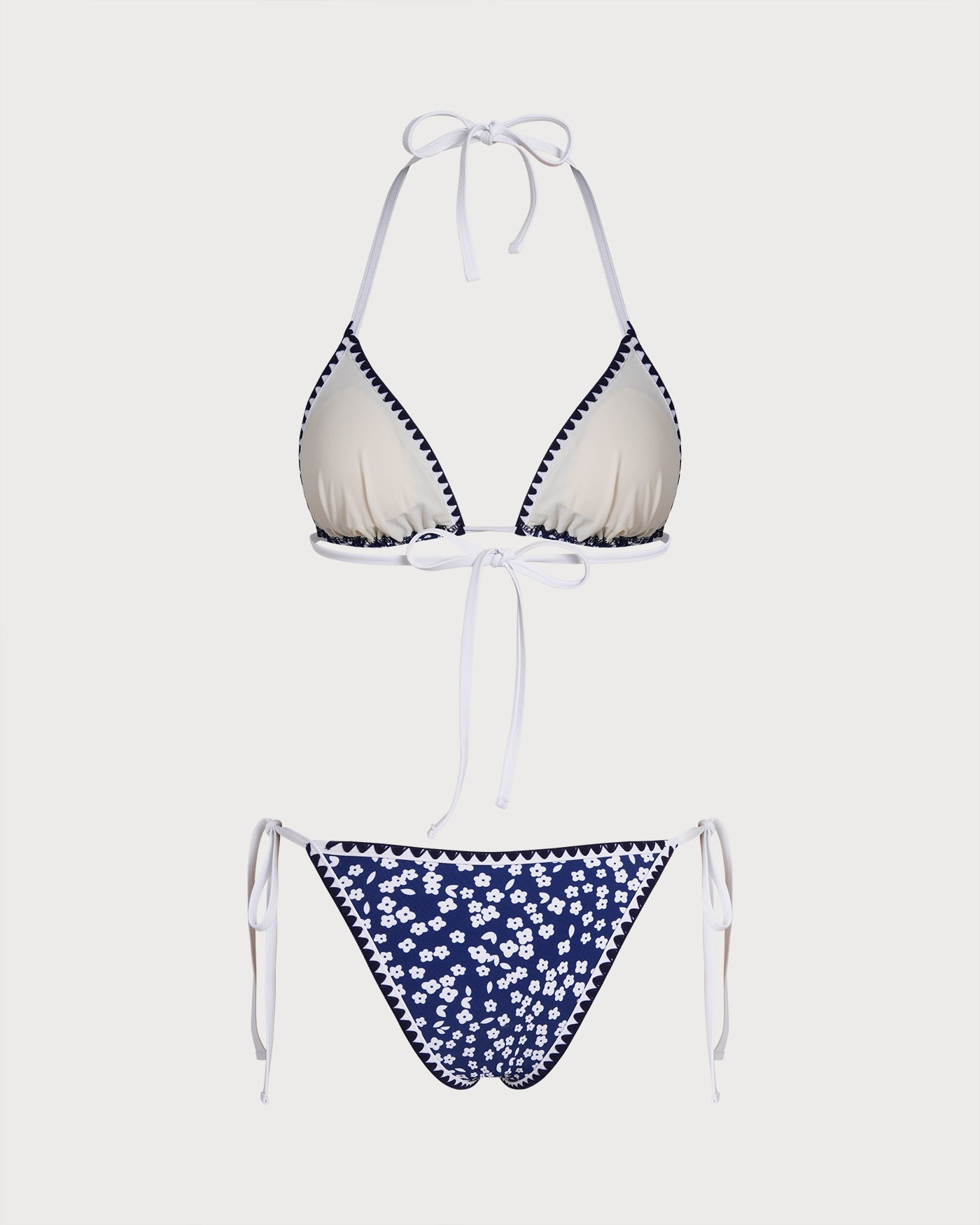 Blue Halter Floral Triangle Bikini Set | Rihoas