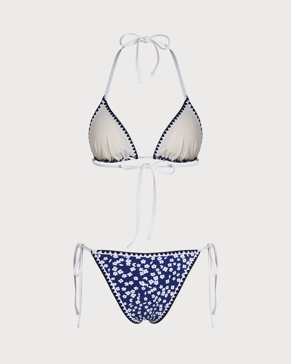 Blue Halter Floral Triangle Bikini Set | Rihoas