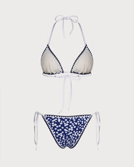 Blue Halter Floral Triangle Bikini Set | Rihoas