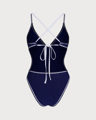 Blue X Cross Bralette One Piece Swimwear | Rihoas