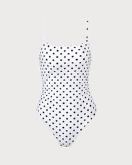 White Polka Dot Backless One Piece Swimwear | Rihoas