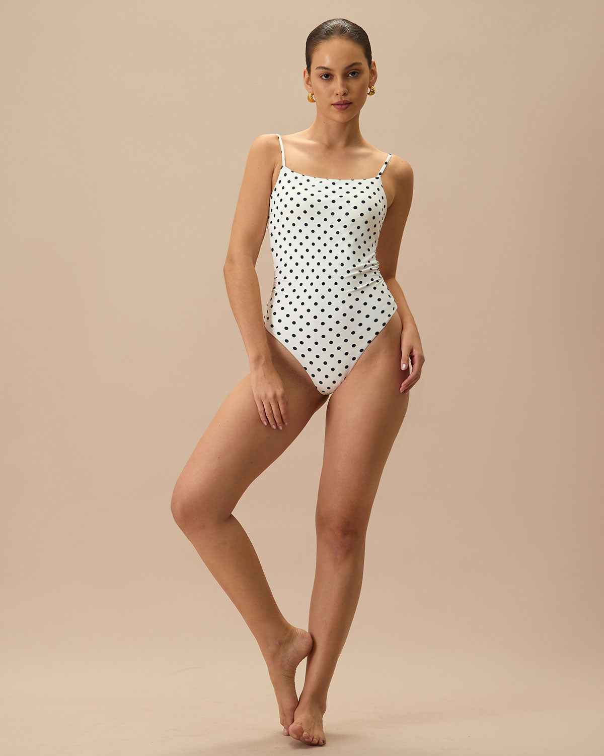 White Polka Dot Backless One Piece Swimwear | Rihoas