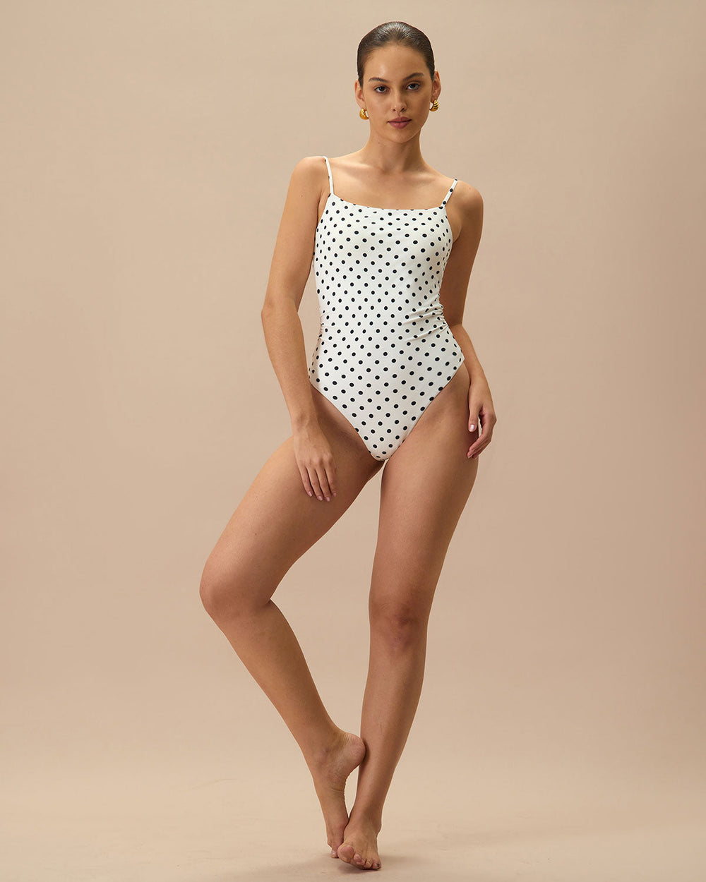 White Polka Dot Backless One Piece Swimwear | Rihoas